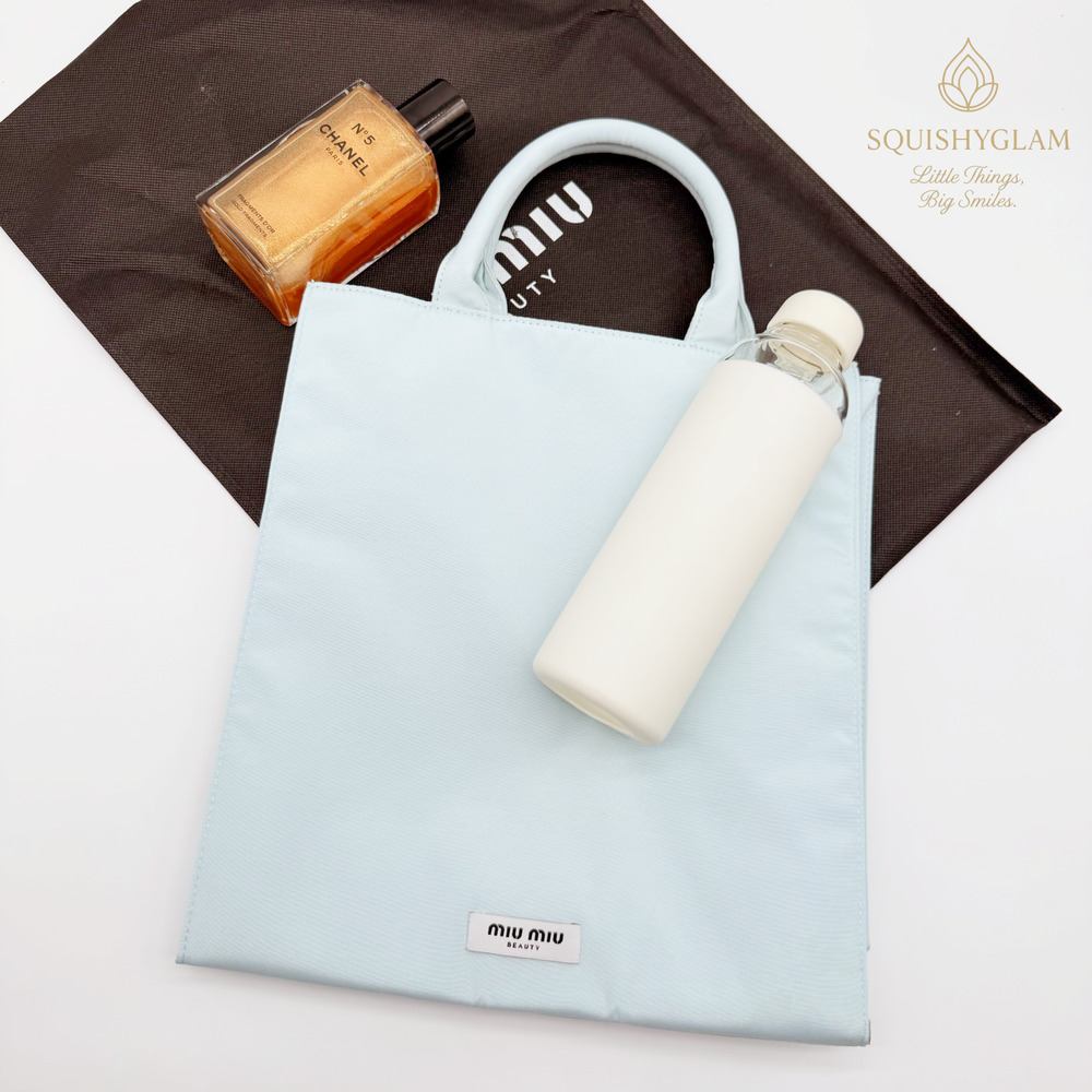 Miu Miu Beauty Travel Tote Bag Light Blue Medium 13” New Authentic Collectible